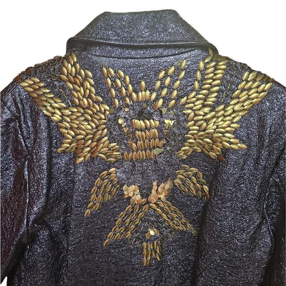 ELIE TAHARI WOMENS MAE LAMB LEATHER METALLIC Moto jacket size XL NEW $1798 MSRP - Picture 11 of 16